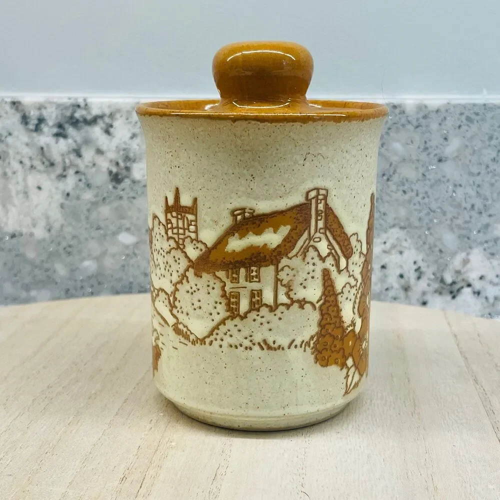 Vintage Ashdale Pottery England Stoneware Jar - Westminster Abbey & Cottage